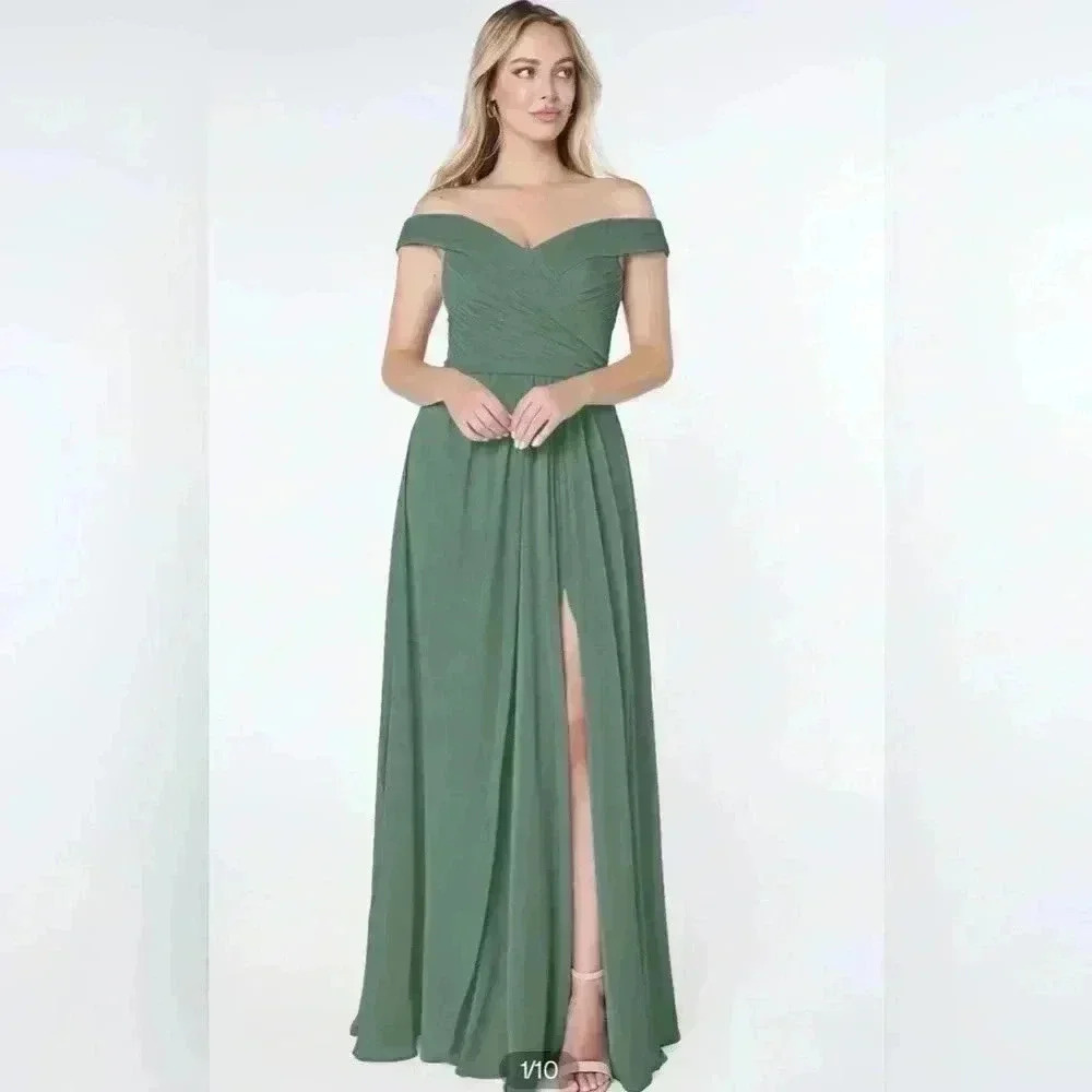 Eucalyptus A-Line Off-The-Shoulder Gathered Chiffon plus size dress